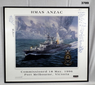 Print, colour re HMAS ANZAC mounted and signed.