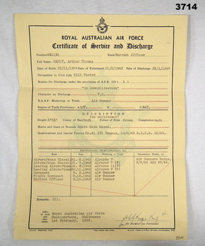 Certificate of Service and discharge for Arthur Thomas Manly.