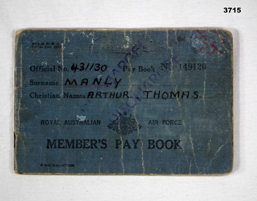 Pay book for Arthur Thomas Manly.