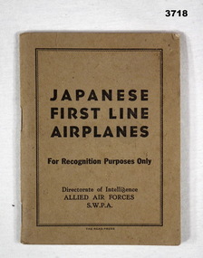 Booklet for Allied Air Forces on recognition of Japanese Airplanes.