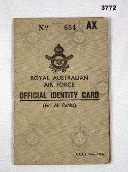 Official RAAF identification card for all ranks.