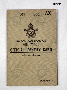 Official RAAF identification card for all ranks.