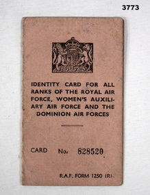 Identification card for all Dominion Air Force personnel WW2