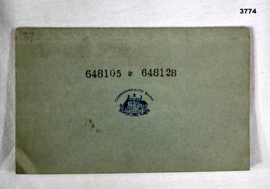 Financial record - CHEQUE BOOK, Commonwealth Bank of Australia, c.WWII
