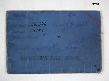 Blue RAAF pay book for individuals WW2
