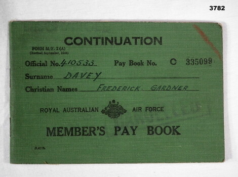 Green pay book RAAF for individual personnel 