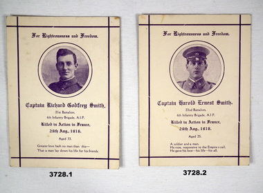Sympathy card with details of deceased x 2.
