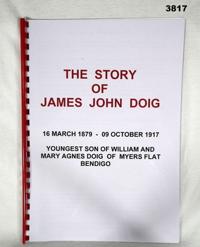 Booklet, James Doig of Myers Flat WW1.