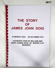 Booklet, James Doig of Myers Flat WW1.