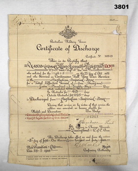 Certificate of discharge for WW2 soldier.