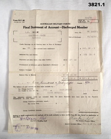 Documents, final statement and medal entitlement.