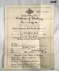 Discharge certificate of a WW2 soldier.