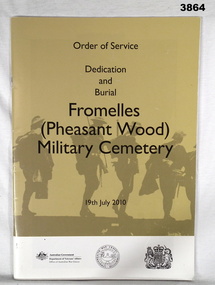 Booklet re dedication service at Fromelles.