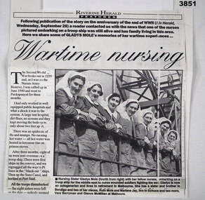 Newspaper cutting re WW2 nurses.