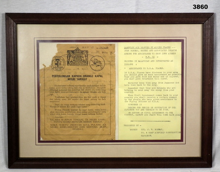 Leaflet in Malay and English re USA Aeroplanes WW2.