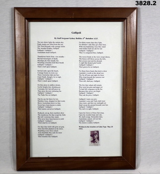 Poem re Gallipoli by a soldier.