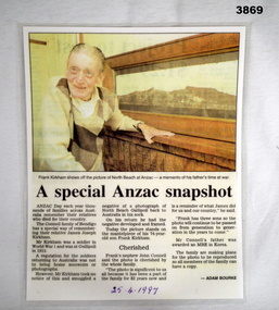 Colour newspaper cutting re an ANZAC Beach photo.