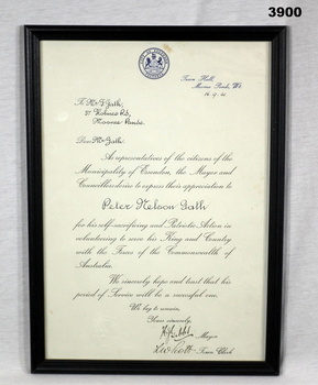 Certificate relating to enlistment Essendon municipality.