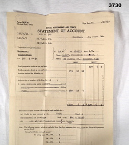 Form, RAAF statement of account funds owing