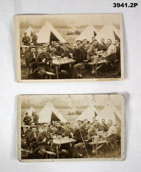Two postcards the same, group of soldiers in camp WW1.