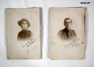 Two signed postcards of a WW1 soldier.