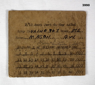 Numbered card 1 to 40 AIF WW2