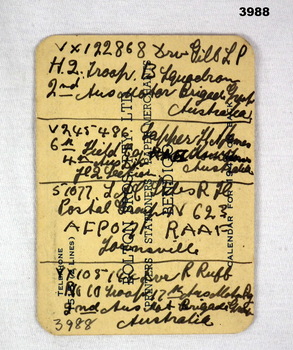 The reverse of a small wallet pocket calendar 1943