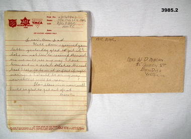 Letter and envelope on printed stationary WW2