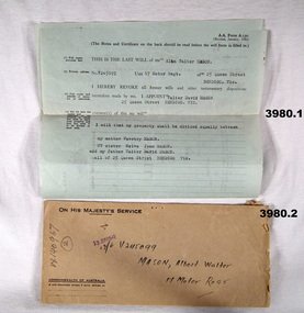Blue military will and brown envelope 2nd AIF