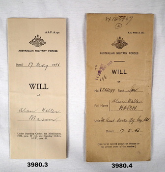 Two brown Wills on military forms 2nd AIF