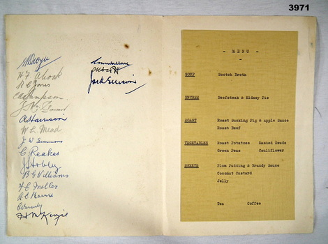 Inside of card showing signatures of those attending.