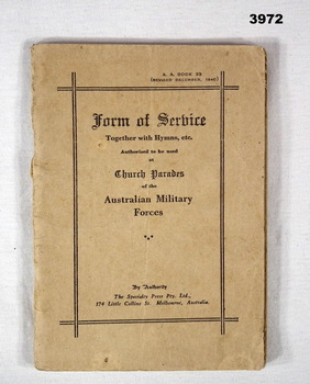 Booklet re church parade service in military.