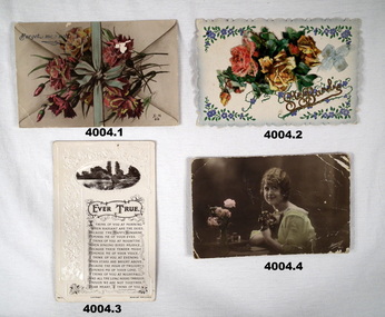 Four postcards both photographic and silk.