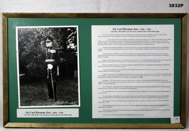 Framed photo and description re C Jess.