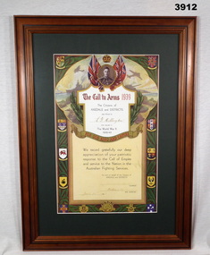 Shire certificate Axedale area issued WW2.
