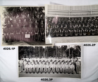 Three photos of soldiers in groups