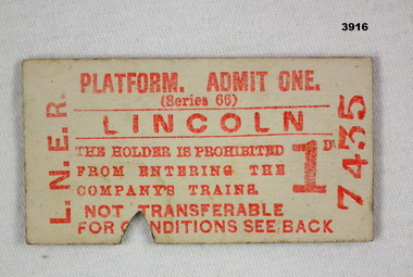 Railway platform admittance ticket Lincoln