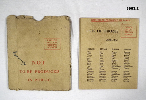 Pamphlet of phrases in 5 languages WW2