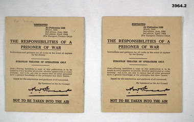 Card detailing the Resposibilities of a POW RAAF