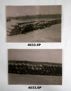 Two photos relating bombs ready for disposal.
