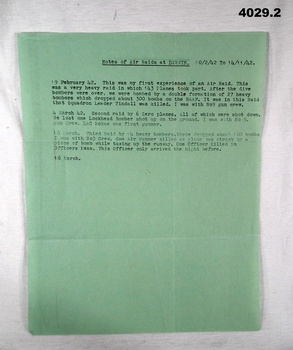 Page re diary relating to the experience.