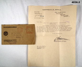 Letter re Acting Flight Lieutenant RAAF