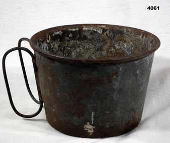 Pannikin mug steel with two folding handles.