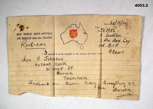 Section of a letter with Salvation Army letter head.