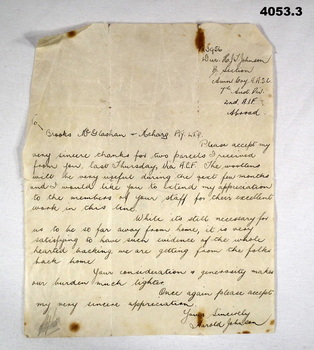Hand written letter on plain paper.