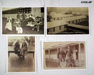 Four photos showing nurses and wounded soldiers WW1