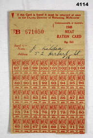 Ration card issued in 1948 for meat