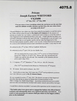 Eight page literary work of a soldiers story.