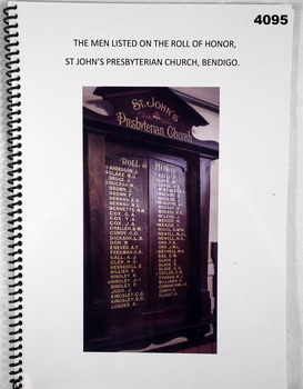 HONOR roll listing of a Bendigo Church WW1