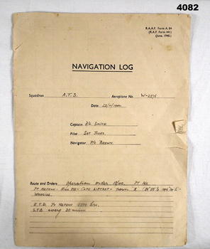 Navigation Flight log proforma RAAF 1942